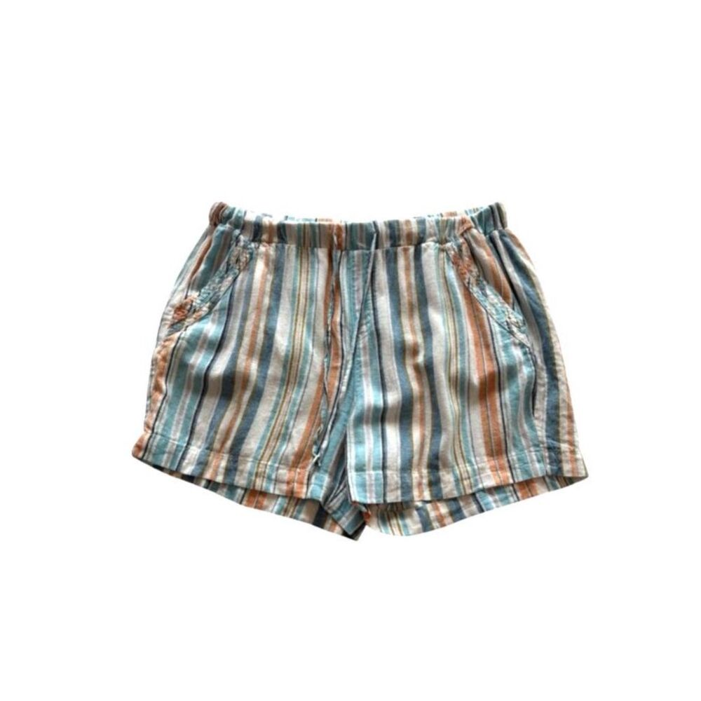 Briggs Boho Coastal Linen Shorts Multicolor Striped Adjustable Waist Size L